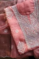 Pink Noor Organza Silk Chikankari Unstitched Kurta Dupatta Set