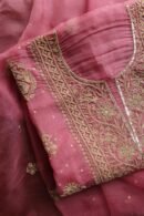 Pink Noor Organza Silk Chikankari Unstitched Kurta Dupatta Set