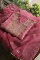 Pink Noor Organza Silk Chikankari Unstitched Kurta Dupatta Set