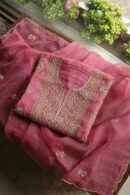 Pink Noor Organza Silk Chikankari Unstitched Kurta Dupatta Set