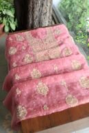 Pink Noor Organza Silk Chikankari Unstitched Kurta Dupatta Set