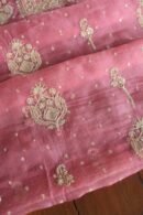 Pink Noor Organza Silk Chikankari Unstitched Kurta Dupatta Set