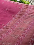 Pink Silk Gheecha Palla Kota Chikankari Saree With Mukaish Kamdani