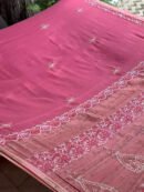 Pink Silk Gheecha Palla Kota Chikankari Saree With Mukaish Kamdani
