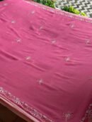 Pink Silk Gheecha Palla Kota Chikankari Saree With Mukaish Kamdani