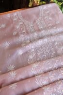 Pink Silk Kota Chikankari Unstitched Kurta Dupatta Set