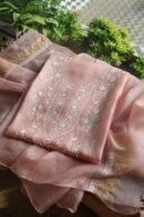 Pink Silk Kota Chikankari Unstitched Kurta Dupatta Set