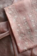 Pink Silk Kota Chikankari Unstitched Kurta Dupatta Set