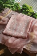 Pink Silk Kota Chikankari Unstitched Kurta Dupatta Set