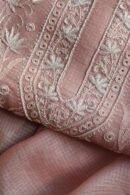 Pink Silk Kota Chikankari Unstitched Kurta Dupatta Set