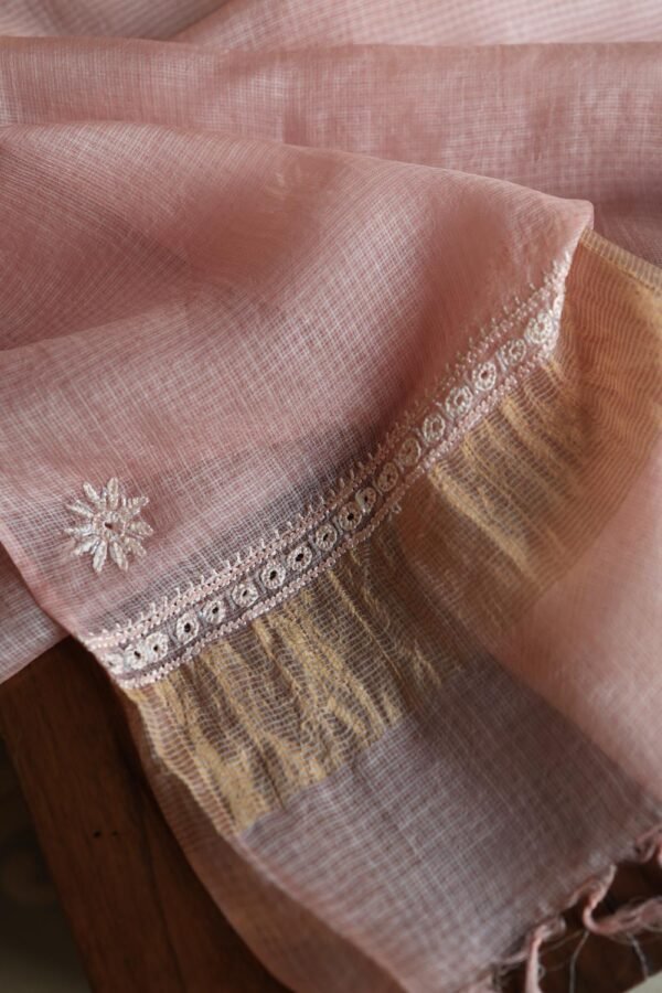 Pink Silk Kota Chikankari Unstitched Kurta Dupatta Set - Image 18