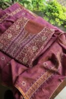 Plum Shade Roheen Tissue Silk Chikankari Fabric