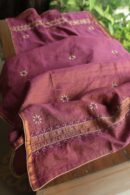 Plum Shade Roheen Tissue Silk Chikankari Fabric