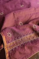 Plum Shade Roheen Tissue Silk Chikankari Fabric
