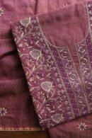Plum Shade Roheen Tissue Silk Chikankari Fabric