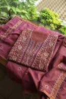 Plum Shade Roheen Tissue Silk Chikankari Fabric