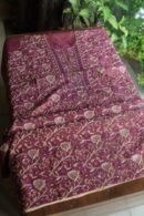 Plum Shade Roheen Tissue Silk Chikankari Fabric