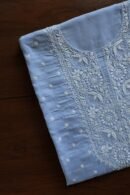 Powder Blue Cotton Chikankari Unstitched Kurta Fabrics