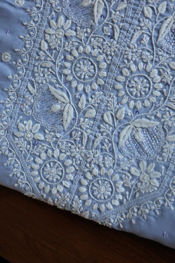 Powder Blue Cotton Chikankari Unstitched Kurta Fabrics - Image 2