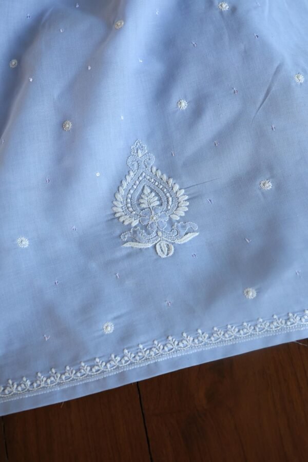 Powder Blue Cotton Chikankari Unstitched Kurta Fabrics - Image 9