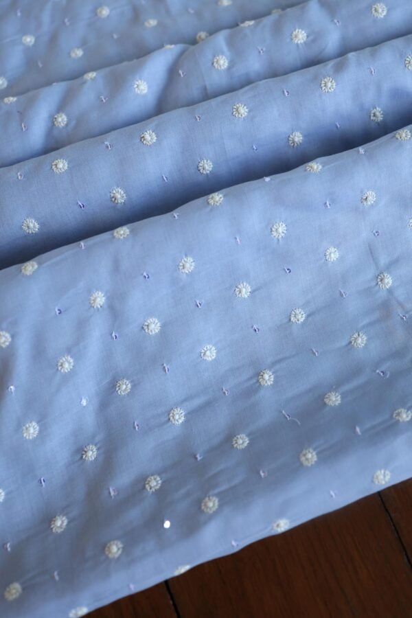 Powder Blue Cotton Chikankari Unstitched Kurta Fabrics - Image 6
