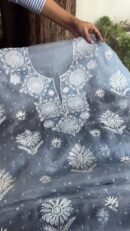 Powder Blue Noor Organza Silk Chikankari Unstitched Kurta Dupatta Set