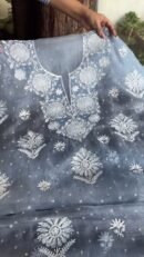 Powder Blue Noor Organza Silk Chikankari Unstitched Kurta Dupatta Set