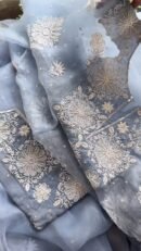 Powder Blue Noor Organza Silk Chikankari Unstitched Kurta Dupatta Set
