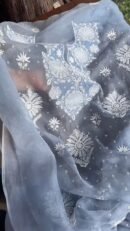 Powder Blue Noor Organza Silk Chikankari Unstitched Kurta Dupatta Set