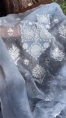 Powder Blue Noor Organza Silk Chikankari Unstitched Kurta Dupatta Set