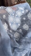 Powder Blue Noor Organza Silk Chikankari Unstitched Kurta Dupatta Set