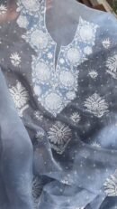 Powder Blue Noor Organza Silk Chikankari Unstitched Kurta Dupatta Set