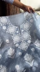 Powder Blue Noor Organza Silk Chikankari Unstitched Kurta Dupatta Set