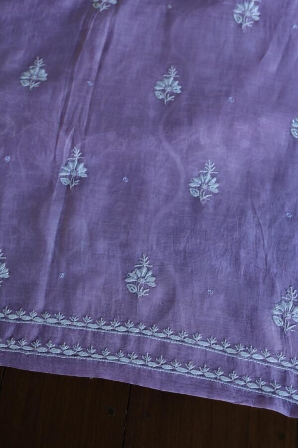 Purple Mal Chanderi Silk Chikankari With Sequins Unstitched Kurta Dupatta Set - Image 13
