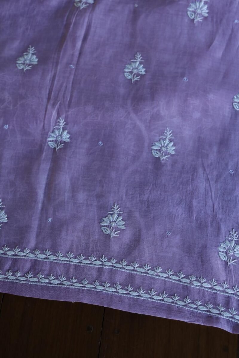Purple Mal Chanderi Silk Chikankari With Sequins Unstitched Kurta Dupatta Set
