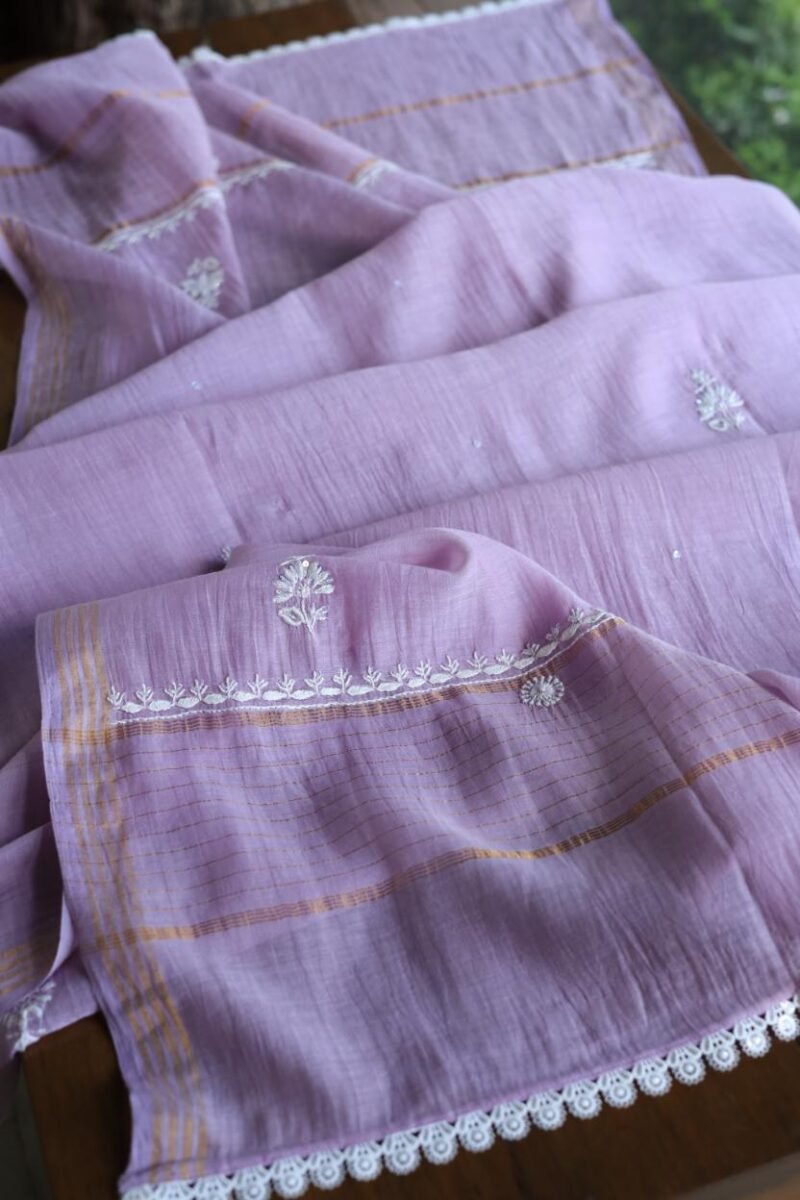 Purple Mal Chanderi Silk Chikankari With Sequins Unstitched Kurta Dupatta Set