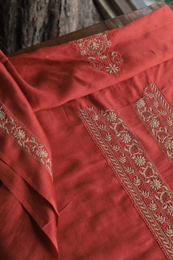 Red Moonga Silk Men's Kurta Fabrics - Image 8