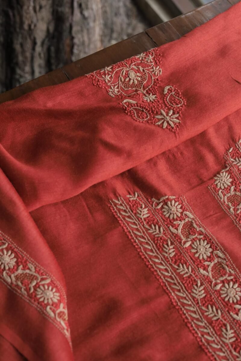 Red Moonga Silk Men's Kurta Fabrics