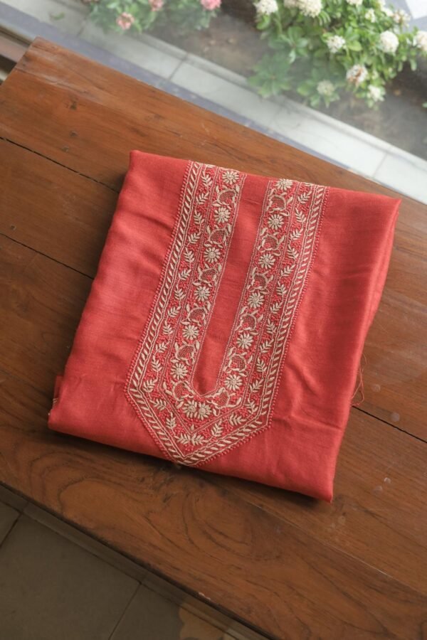 Red Moonga Silk Men's Kurta Fabrics - Image 7