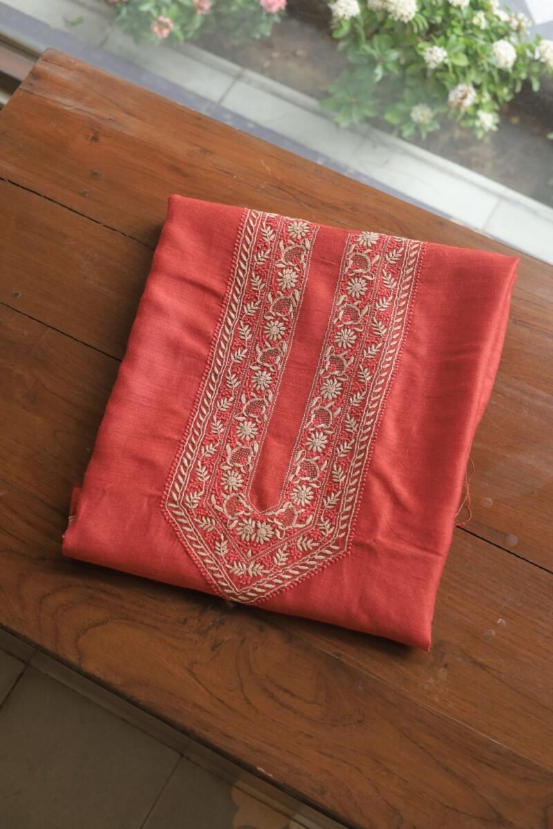 Red Moonga Silk Men's Kurta Fabrics