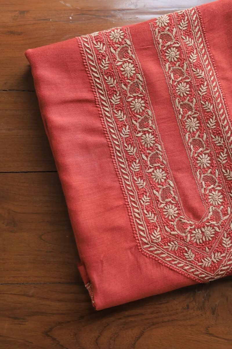 Red Moonga Silk Men's Kurta Fabrics