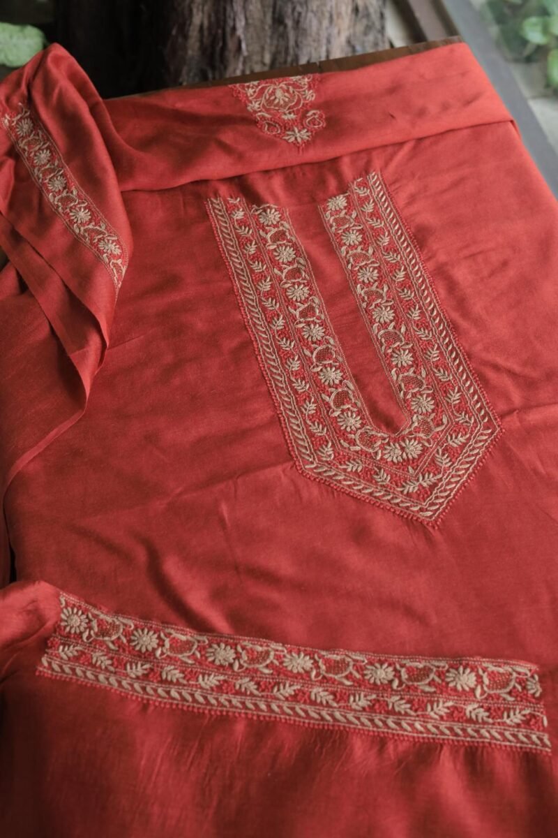 Red Moonga Silk Men's Kurta Fabrics