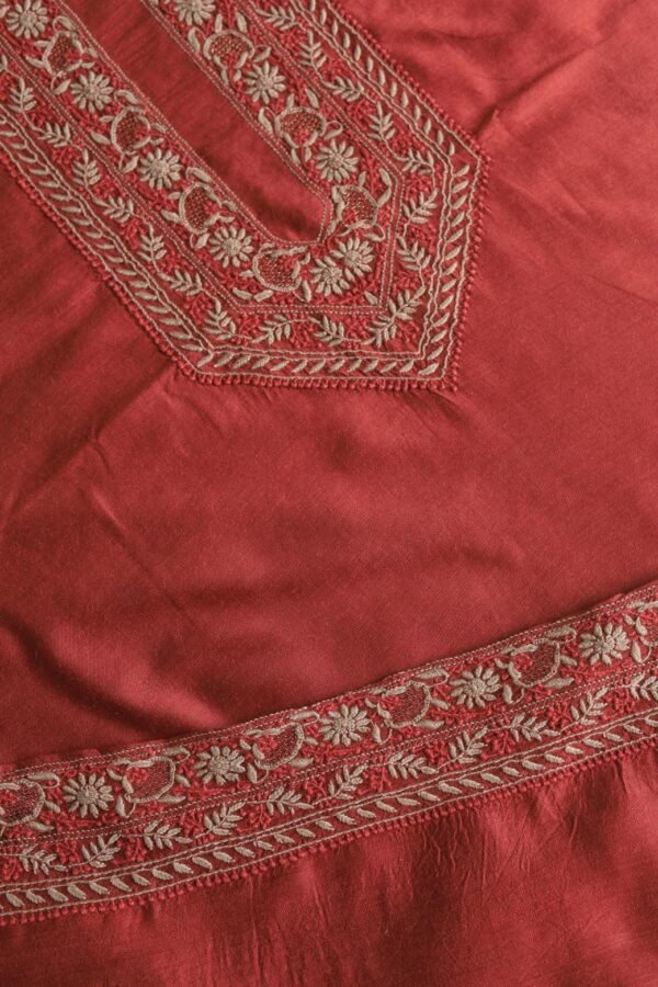 Red Moonga Silk Men's Kurta Fabrics - Image 5