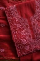 Red Mul Cotton Fine Chikankari With Kamdani Work Unstitched Fabric
