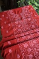 Red Mul Cotton Fine Chikankari With Kamdani Work Unstitched Fabric