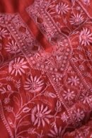 Red Mul Cotton Fine Chikankari With Kamdani Work Unstitched Fabric