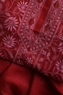 Red Mul Cotton Fine Chikankari With Kamdani Work Unstitched Fabric