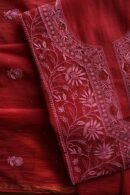 Red Mul Cotton Fine Chikankari With Kamdani Work Unstitched Fabric