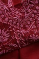 Red Mul Cotton Fine Chikankari With Kamdani Work Unstitched Fabric