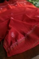 Red Mul Cotton Fine Chikankari With Kamdani Work Unstitched Fabric